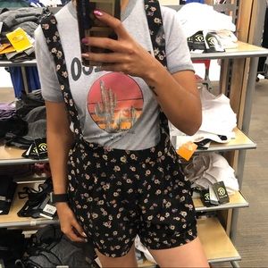 Black Floral Overall Shorts/ Romper